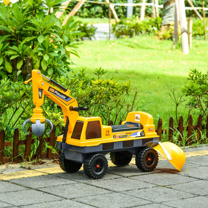 Qaba No Power Construction Ride On Excavator Digger Multi-functional Bulldozer Toy Detachable Digging Bucket Et Grab Bucket Music Light For Ages 2-3 Years Old Yellow