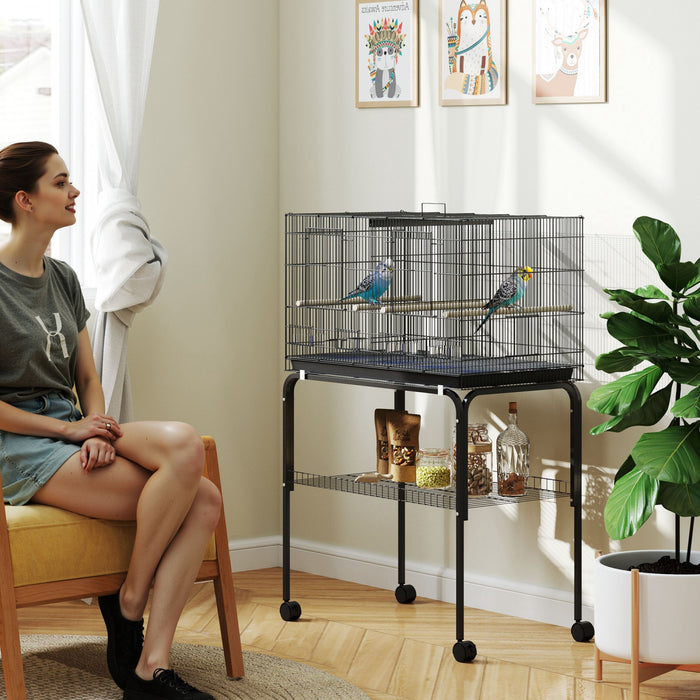 Cage pour oiseaux 116 cm de Haut, Grande Cage pour Perroquets avec Separateur, Noir