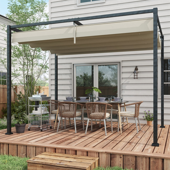 Outsunny Pergola De Patio 10' X 7' Avec Auvent Retractable, Blanc Creme