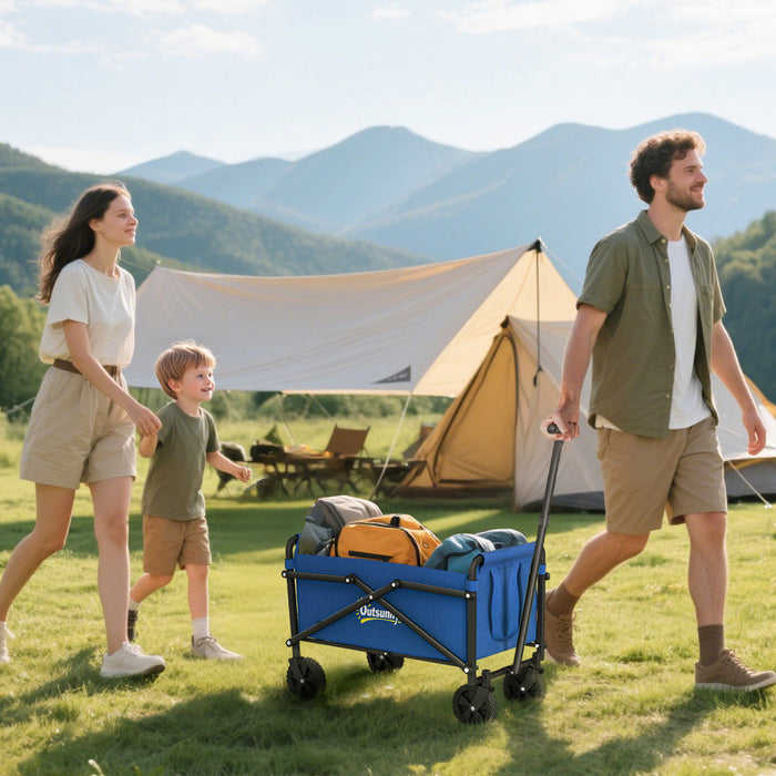Outsunny Petit Chariot Pliable, Chariot de Jardin Polyvalent, Bleu