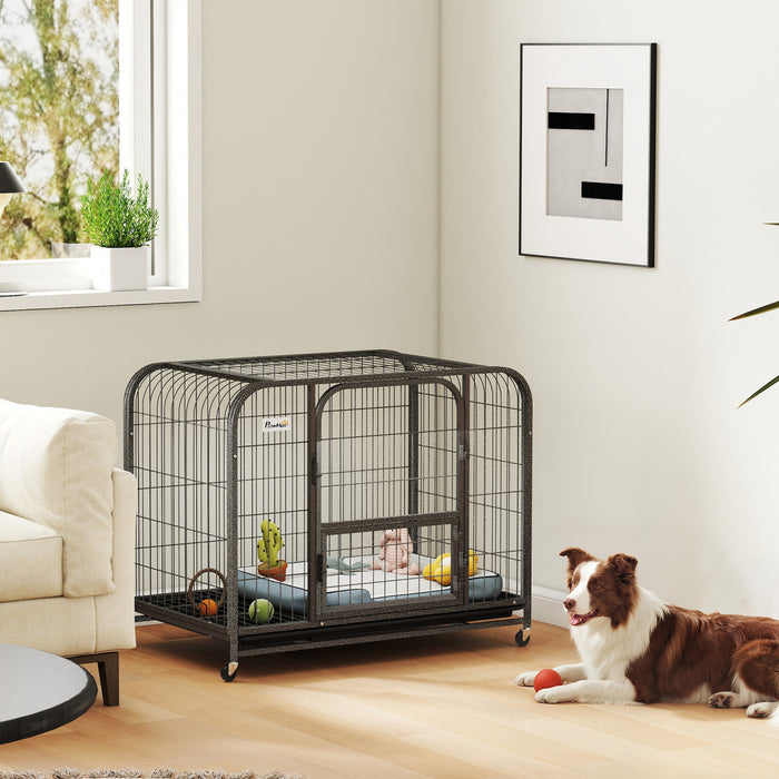 Cage pour Chien Robuste, Grande Cage avec Roulettes et Plateau