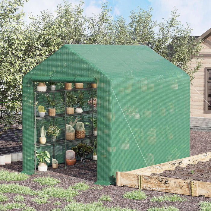 Outsunny 8' X 6' X 7' Serre Portative A Eau/uv Avec 18 Etageres, Couverture Et Porte Roulante.
