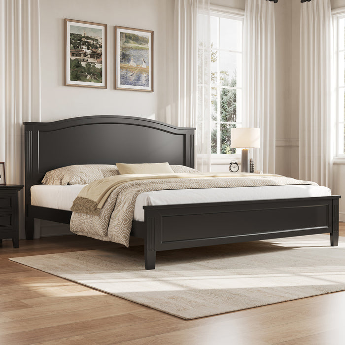 Lit plateforme Benson en bois massif format Full avec tete de lit elegante, noir