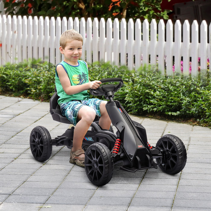 Aosom Go Kart Pour Enfants, Voiture A Pedales Avec Siege Reglable, Avant, Arriere, Frein A Main, Absorption Des Chocs Pendant 3 A 8 Ans, Noir