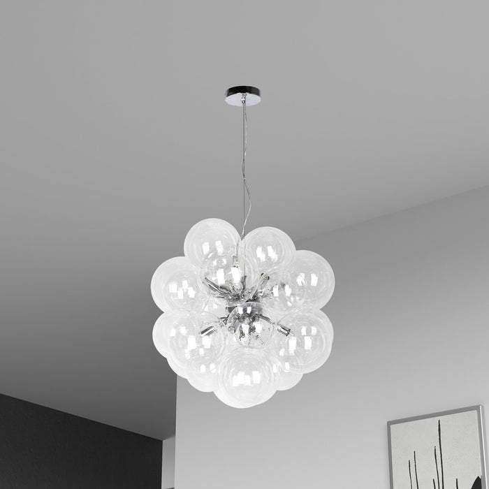 Lustre Comet de Dainolite en verre transparent, avec fini chromé poli et 6 ampoules