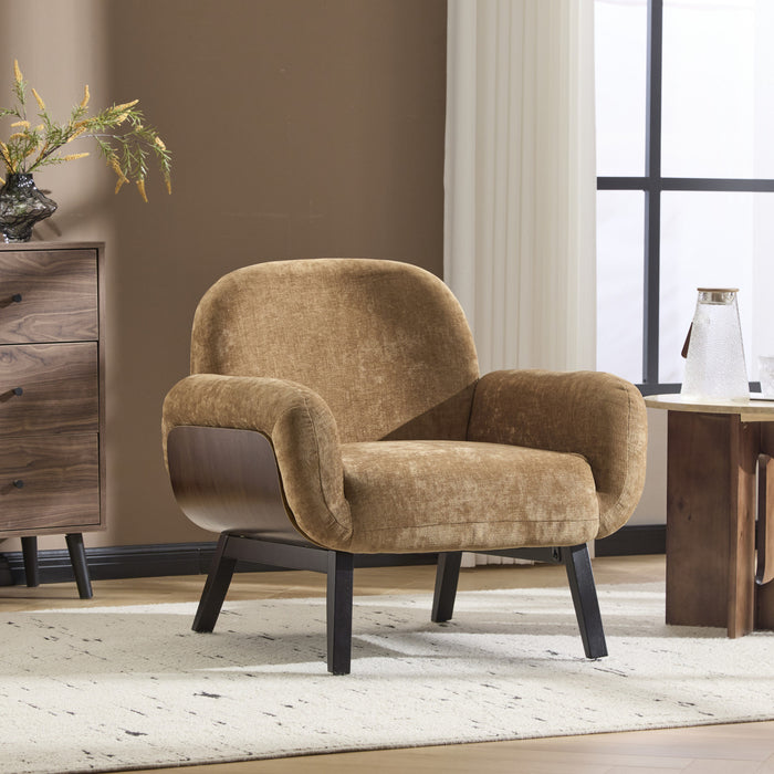 Audrey Fauteuil d’appoint ergonomique en bois massif avec revetement en tissu, kaki