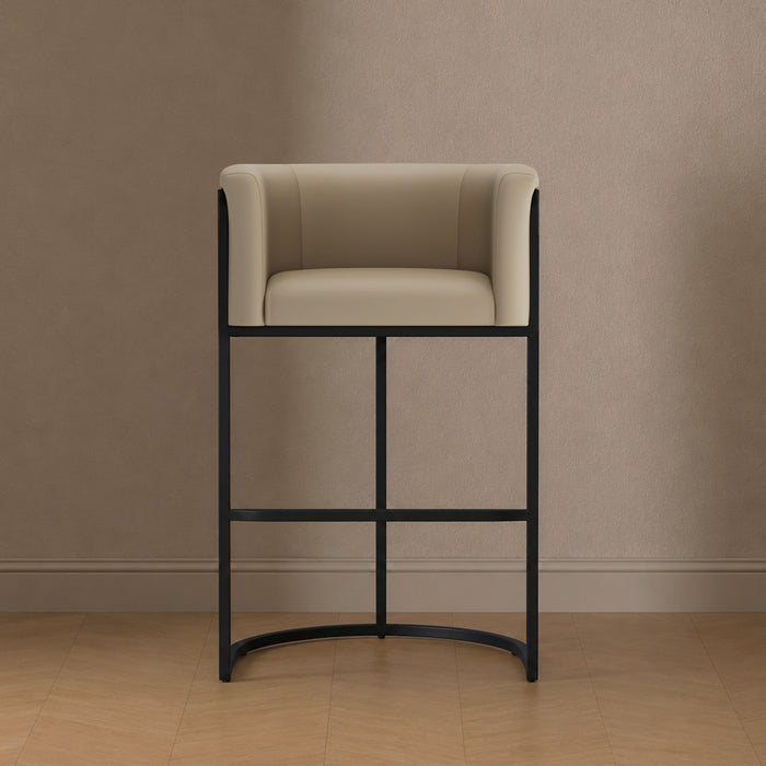 Tabouret de bar cosmopolite mi-siecle moderne en metal et tissu, coloris grege