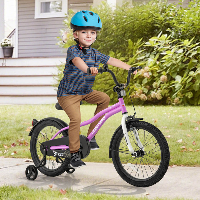 Costway 18\" Velo Pour Enfants Pour Garcons Et Filles De 4 A 8 Ans Avec Reflecteurs De Frein A Main Reglables Violet