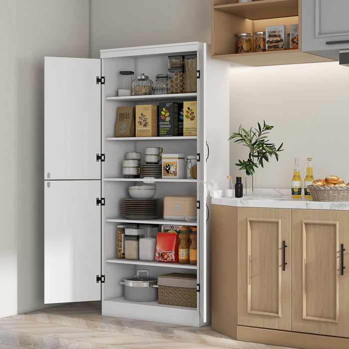 HOMCOM Armoire Garde-Manger Cuisine 6 Niveaux 4 Portes Blanc