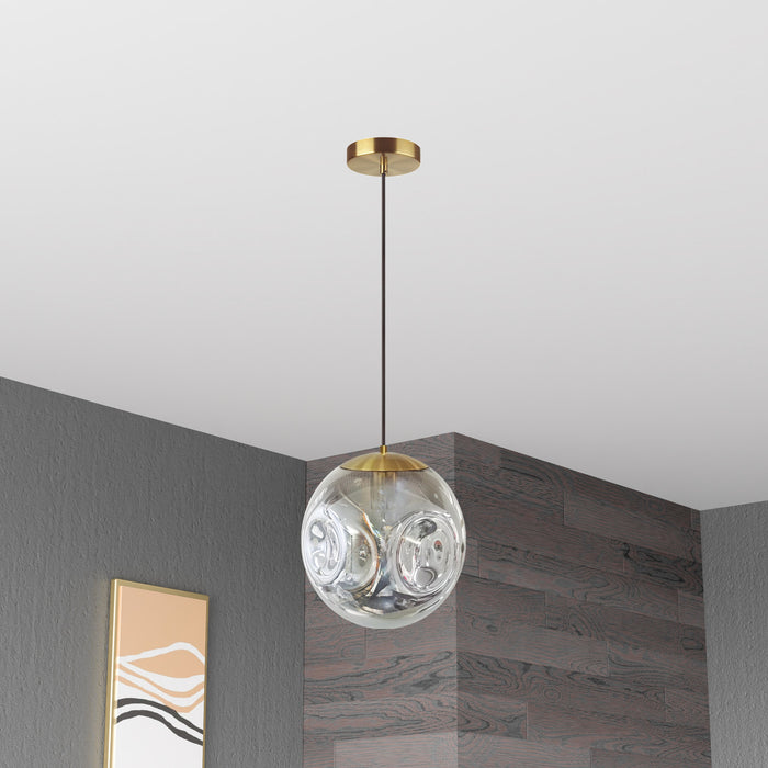 Luminaire suspendu Eris de Dainolite en verre fumé, avec fini laiton vieilli et 1 ampoule