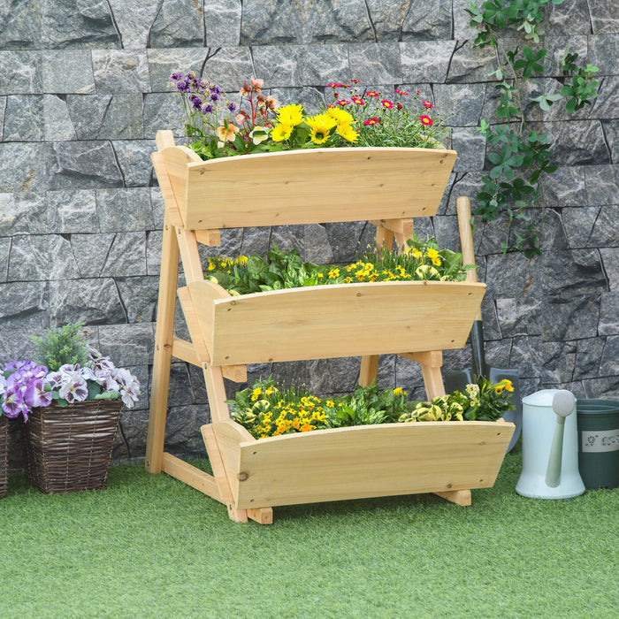 Outsunny Lit De Jardin Sureleve A 3 Niveaux, Kit De Jardiniere Surelevee En Bois Vertical, Support Pour Fleurs, Legumes, Herbes