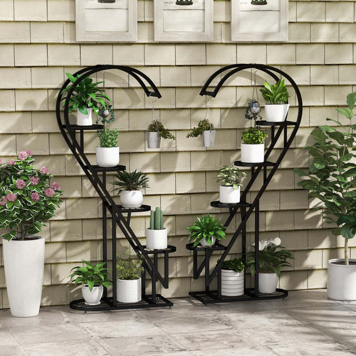 Costway 5 Etagere En Forme De Cœur Avec Crochet Suspendu Pour Plusieurs Plantes Noir