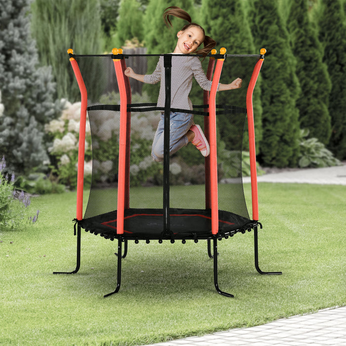 Soozier Mini trampoline pour enfants de 63\" pour interieur avec filet d'enceinte, poteau elastique epais rembourre, cadeau pour enfant de 3 a 10 ans, rouge