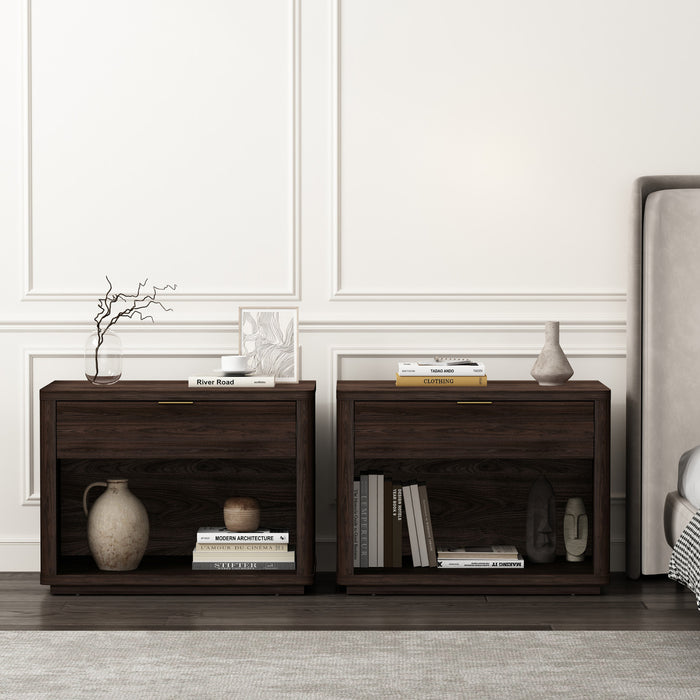 Table de nuit moderne Evelyn 32\" en brun (1 tiroir) - Lot de 2