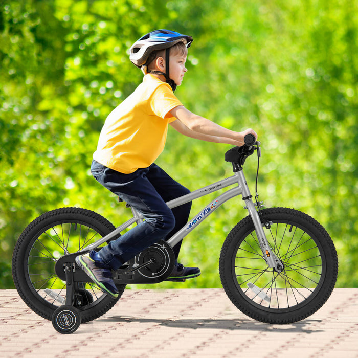 Velo Costway 18 Pouces Pour Enfants De 4 A 8 Ans Avec Selle Reglable Et Guidon Antiderapant Argent