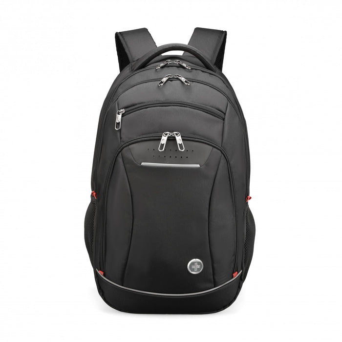 Sac a dos scolaire Swissdigital Sursee – Sac pour ordinateur portable de 17\", SDD Finder, systeme Add-A-Bag, bord reflechissant, maille respirante, pret pour le voyage