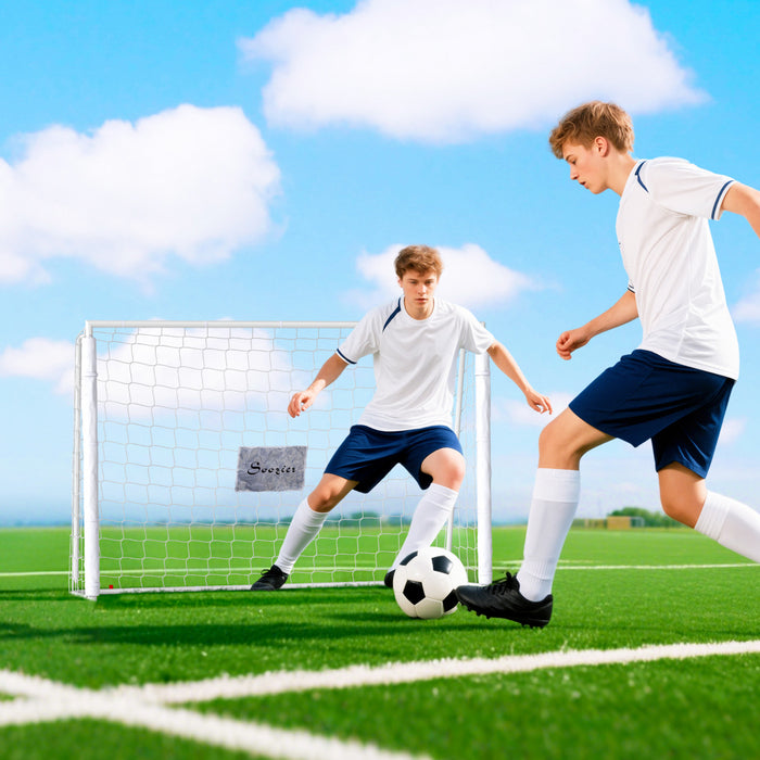 Soozier Filet de but de football 6 pi x 4 pi avec cadre en metal, blanc