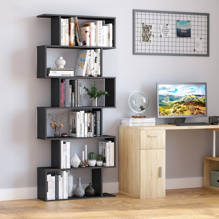 HOMCOM Etagere 6 Niveaux, Organisateur et Separateur de Piece Bois Noir