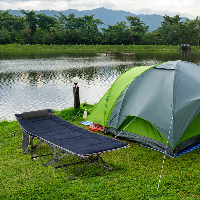 Outsunny Lit De Camping Pliant Adultes Avec Matelas Et Oreiller, Gris/bleu