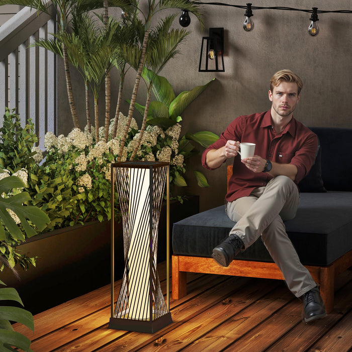 Outsunny Lampe Solaire en Rotin, Lampe d'Exterieur avec LED Automatique On/Off