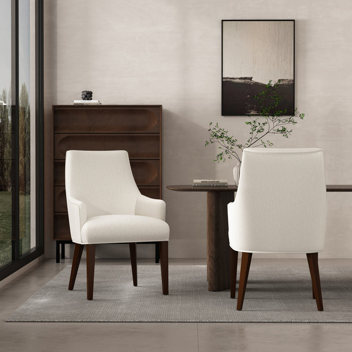 Fauteuil moderne Beever en bois et chenille creme - Lot de 2