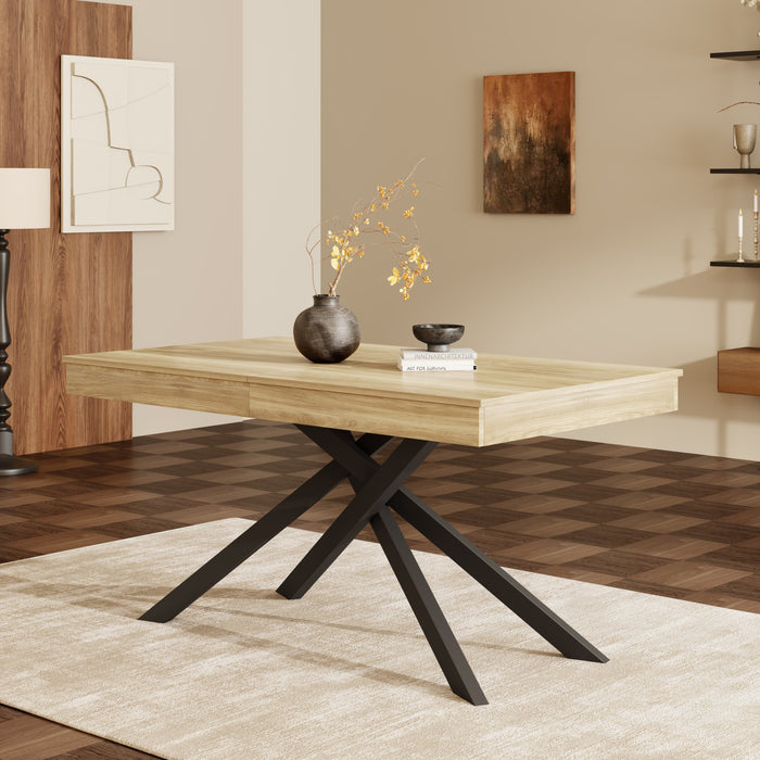 FlexDine Table a Manger Rectangulaire Extensible 55-71 po avec Pieds Croises et Finition Chene, Chene
