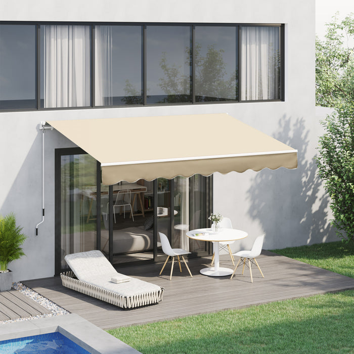 Outsunny Auvent De Patio Retractable Manuel De 10 X 8 Pieds Pare-soleil Resistant A L'eau Terrasse Exterieure Fenetre Porte Auvent Abri Cadre En Aluminium Beige