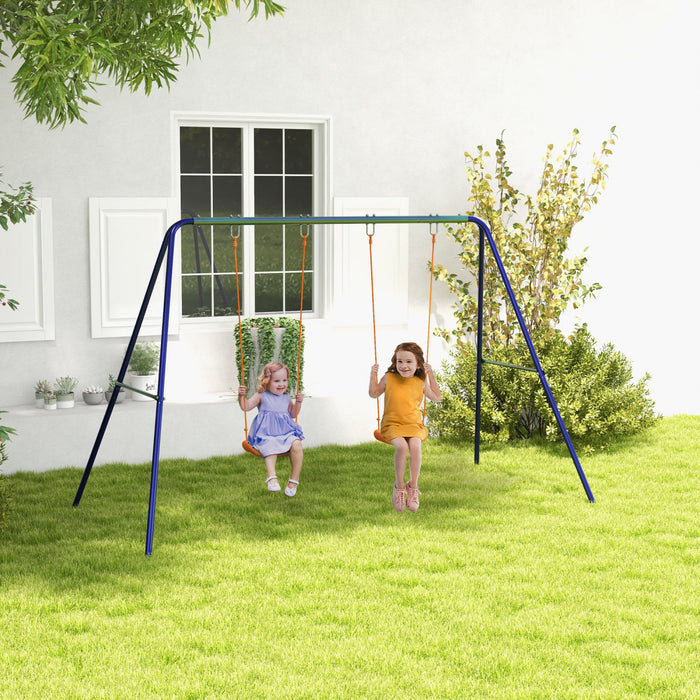 Outsunny Kids Swing Set Pour L'arriere-cour Cadre De Balancoire En Metal Avec Sieges De Balancoire Doubles, Piquets De Sol Pour 1-2 Enfants Ages De 3-8 Ans