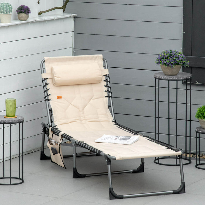 Chaise Longue D'exterieur Outsunny, Chaise Longue Pliante, Beige