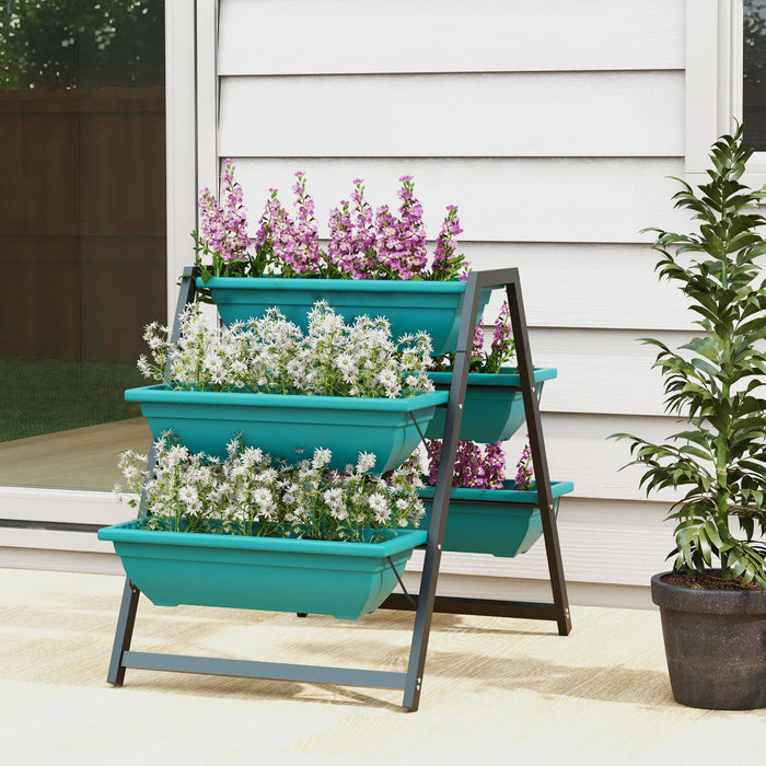 Outsunny Lit De Jardin Sureleve Vertical De 3 Niveaux Avec 5 Boites De Jardiniere, Support De Plante Exterieur Cultivent Le Conteneur Avec Des Trous Qui Fuient Pour Patio De Balcon Exterieur, Vert