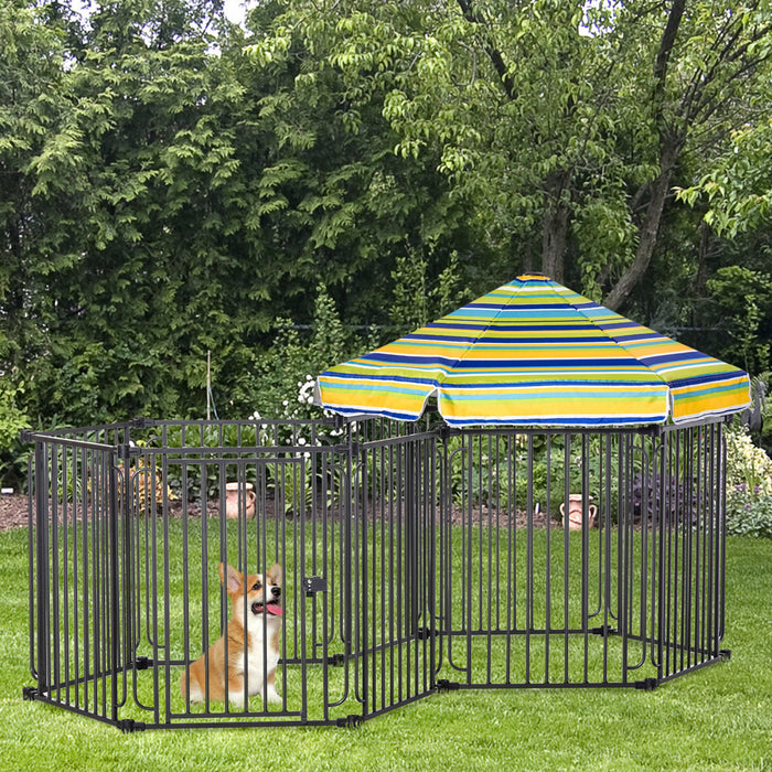 Pawhut Chenil De Parc Pour Animaux De Compagnie De 47 \"avec Porte Et Couvercle Amovible Cloture De Caisse De Chiot Autoportante A 10 Panneaux Pour Chiens De Petite Et Moyenne Taille Noir