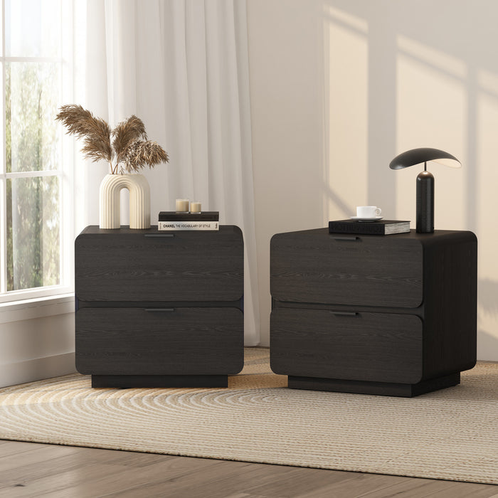 Table de nuit contemporaine moderne Chrystie 66 cm en noir (2 tiroirs) - Lot de 2