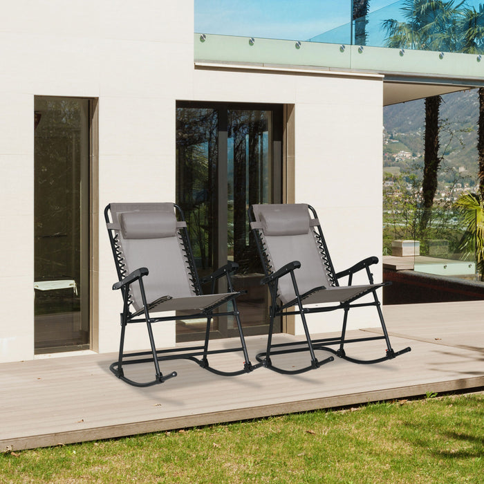 Outsunny Ensemble De 2 Chaises A Bascule Pliables Pour Patio, Gris