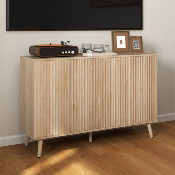 HOMCOM Buffet moderne cannele avec etageres reglables en chene