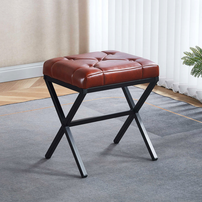 Tabouret d’appoint Liam avec coussin capitonne et pieds en metal, couleur marron