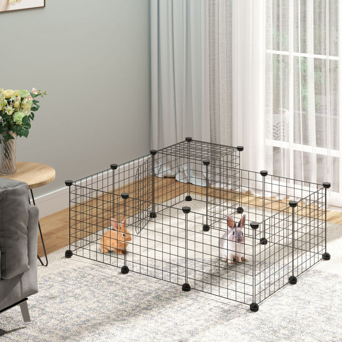 Pawhut Enclos Modulable Cloture Pour Petits Animaux Cage Pour Lapin Cochon D'inde Diy Avec 2 Portes 1 Echelle 41.25\"l X 41.25\"l X 27.5\"h Noir