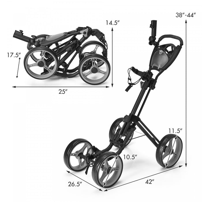 Goplus Pliant 4 Roues Golf Pousser Chariot W / Frein Tableau De Bord Poignee Reglable Gris