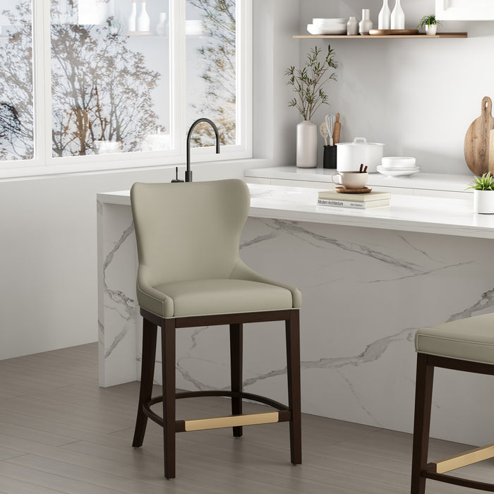 Tabouret de comptoir Blair moderne en bois avec revetement en tissu couleur pierre