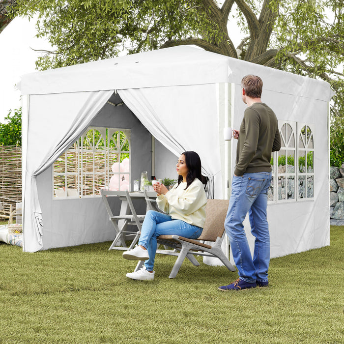Outsunny Tente Escamotable 10' X 10' Avec Sac De Transport, Blanc