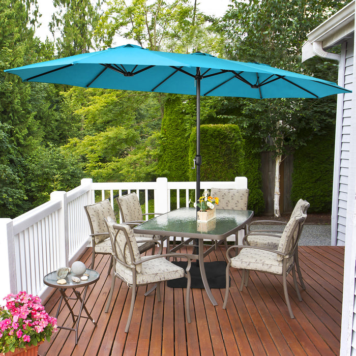 Costway Parasol double face 15FT a manivelle avec base pour marche exterieur Turquoise