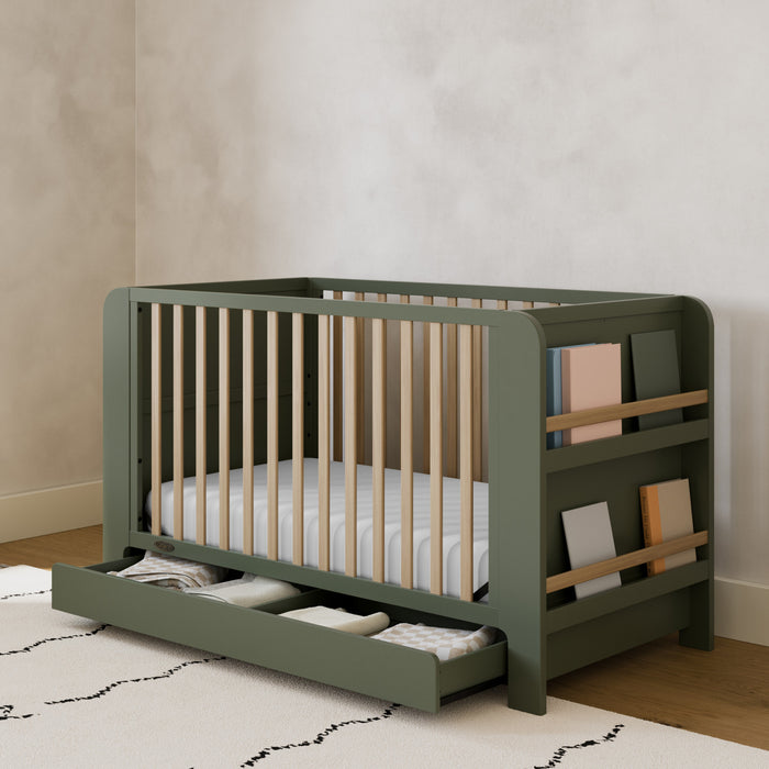 Graco Read with Me Convertible Lit de bebe avec tiroir - Olive avec bois clair