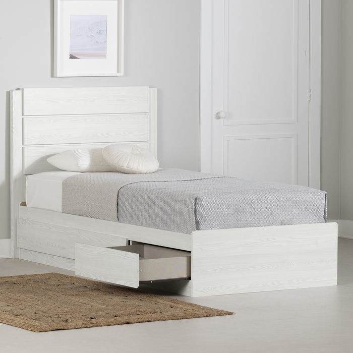 Arlen Ensemble Lit Matelot 3 Tiroirs Et Tete De Lit - Pin Blanc