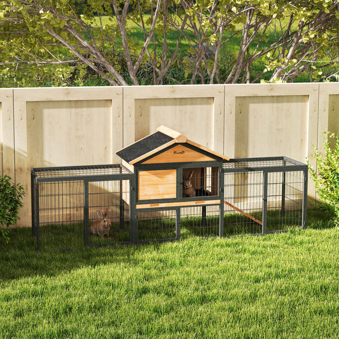 Clapier pour Lapins 217 cm, Grande Cage Exterieure en Bois avec Espace de Course