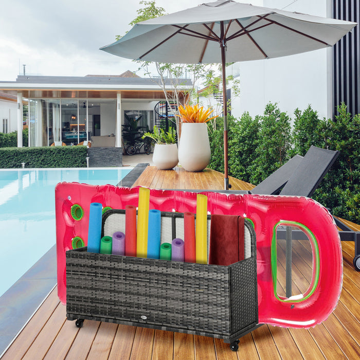 Outsunny Organisateur De Rangement Exterieur En Rotin Pour Piscine, Gris
