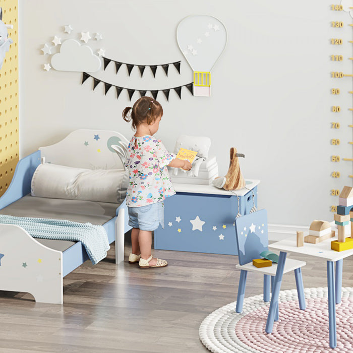 Qaba Boite De Rangement Pour Jouets En Bois Pour Enfants Avec Banc A Gaz 55 X 34 X 35,6 Cm Bleu