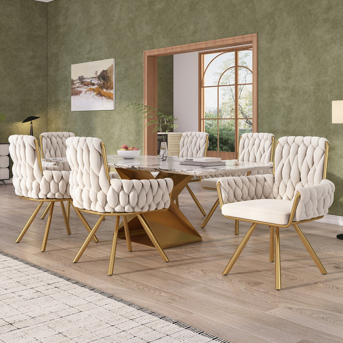 Chaises de salle a manger pivotantes Timothy en velours avec revetement capitonne et pieds en metal dore, lot de 6