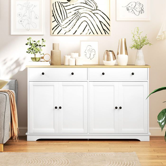 HOMCOM Buffet avec tiroirs de rangement et etageres reglables, blanc