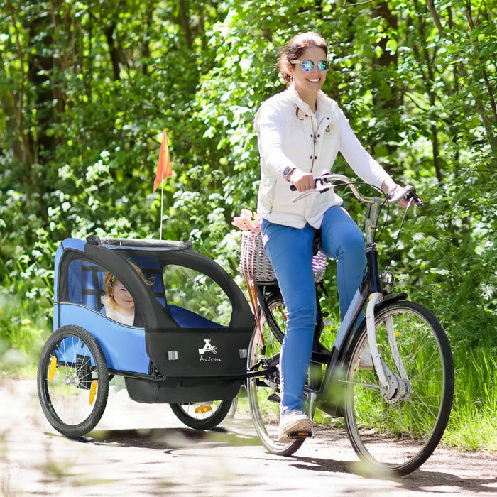 Aosom Remorque de velo 2 places pour enfants, poussette bebe, bleu