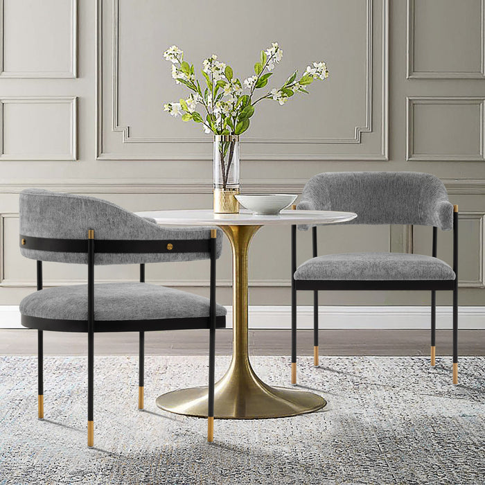 Fauteuil moderne en metal et chenille Lia gris - Lot de 2