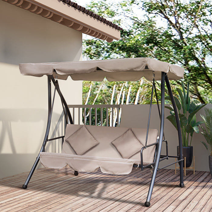 Outsunny Balancoire De Jardin Convertible Pour 3 Personnes Hamac Lit De Salon Exterieur Coussine Avec Auvent Inclinable Beige
